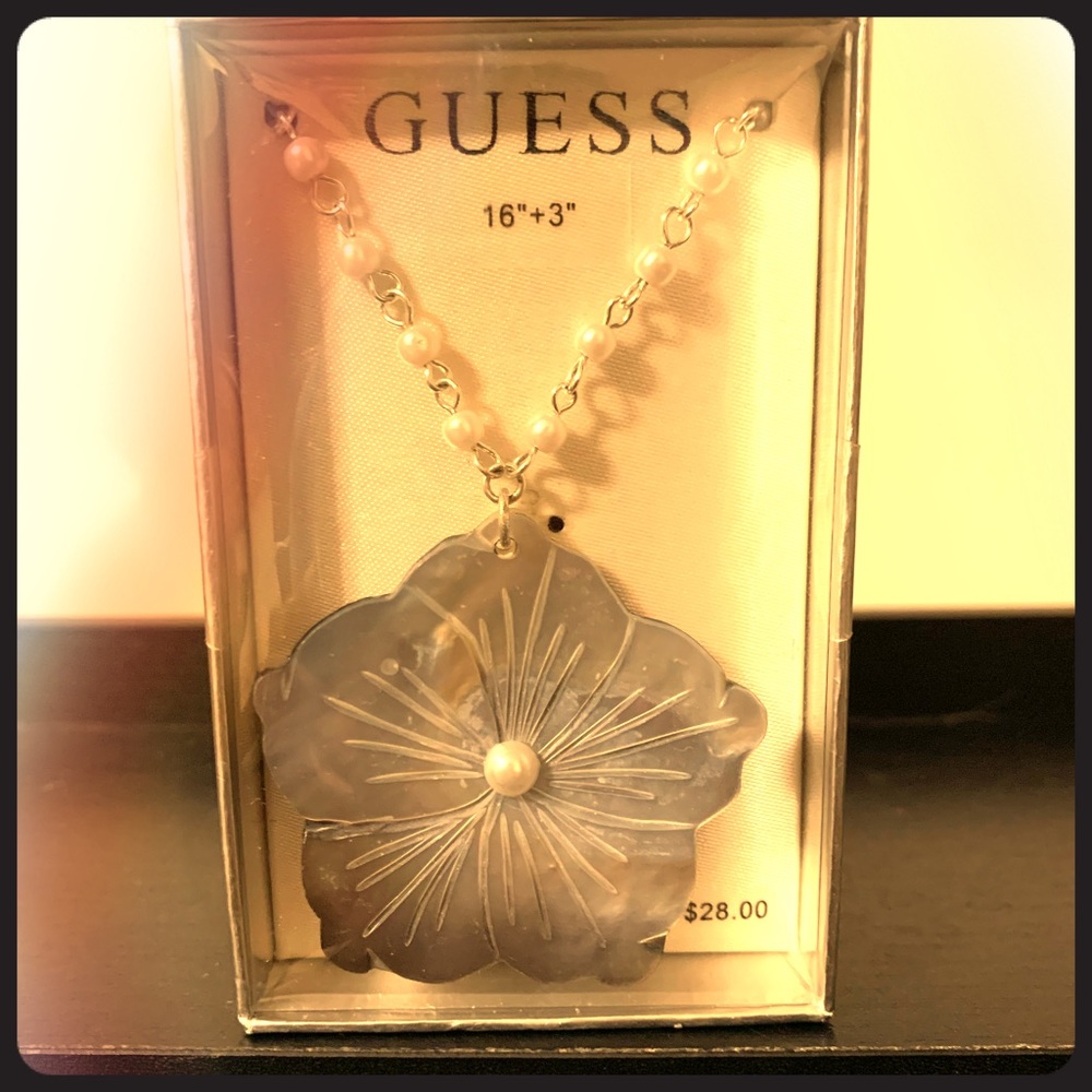 Silver Adjustable Guess Flower Necklace